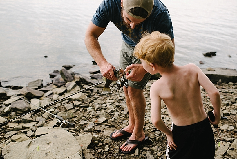 fishing at the lake with little boy