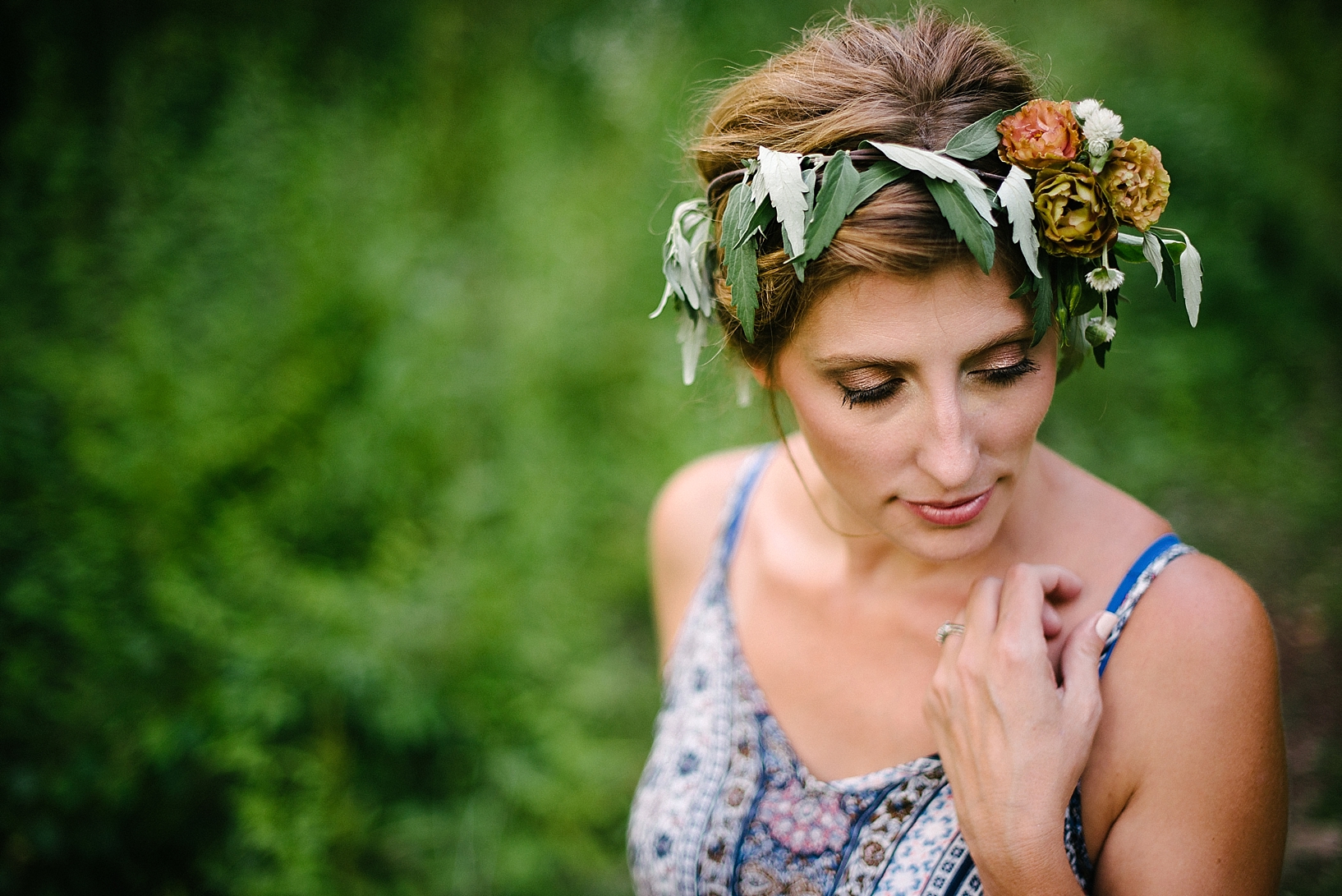 woman wearing bohemian floral crown