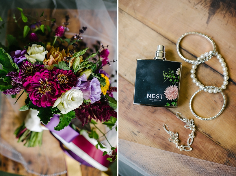Wildflower bridal bouquet and jewelry