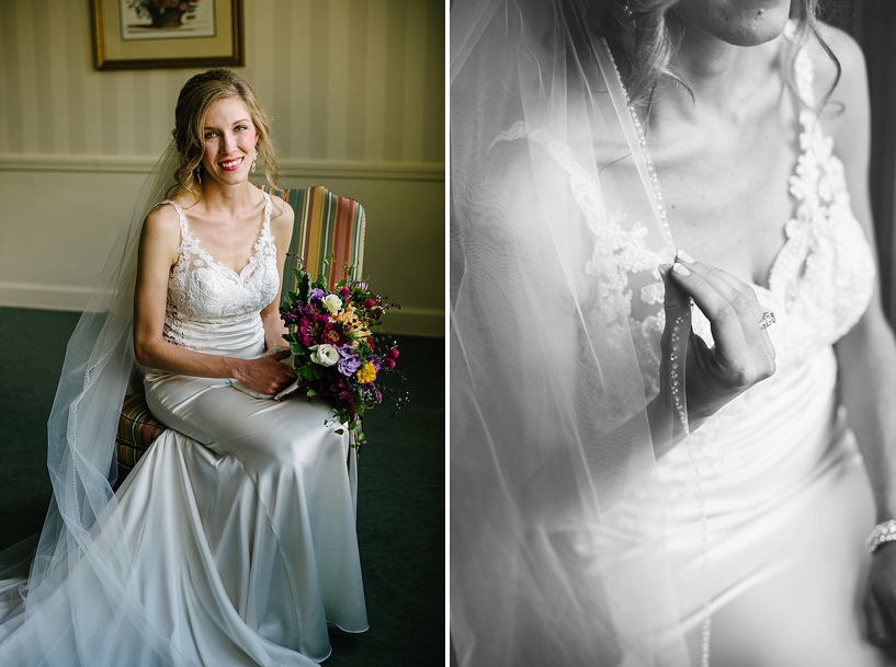 bride in silk wedding dress and veil