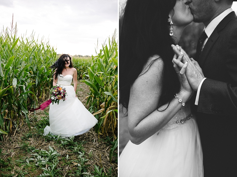 bride twirls around in corn field