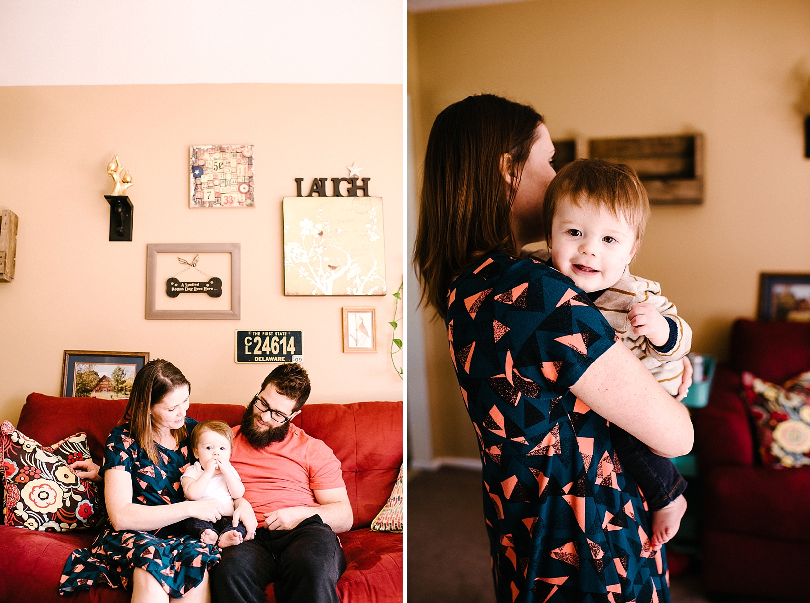 Lularoe mom holding toddler son in her arms