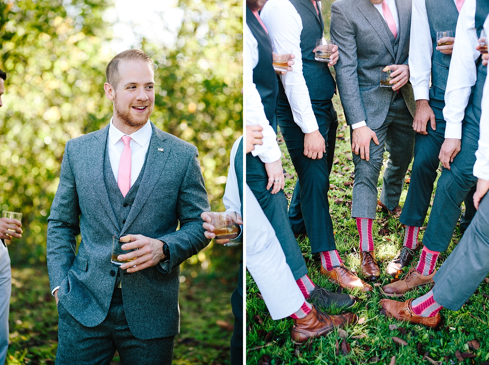 groomsmen showing off striped socks