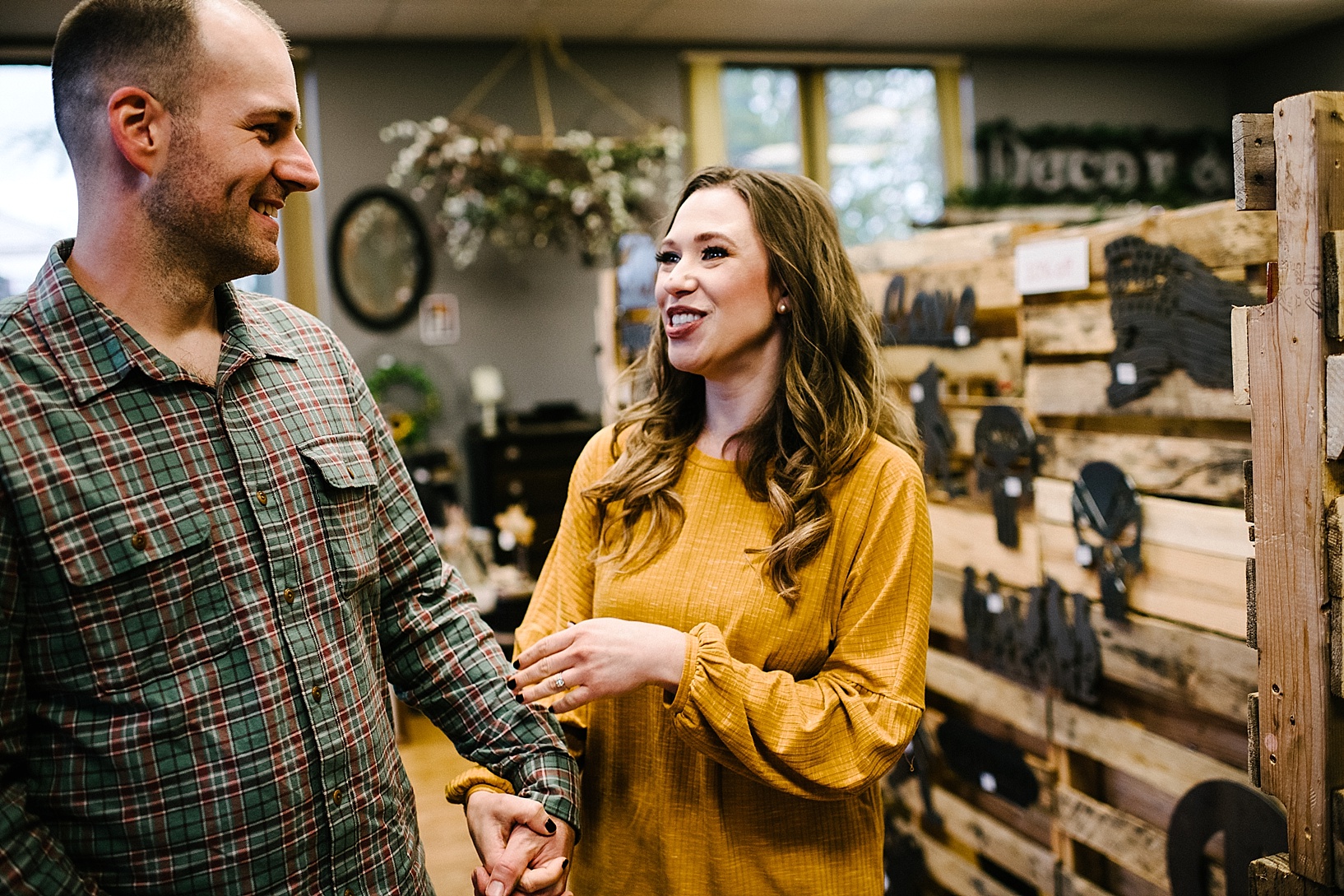 antique shop and brewery engagement session Carlyn K Photography