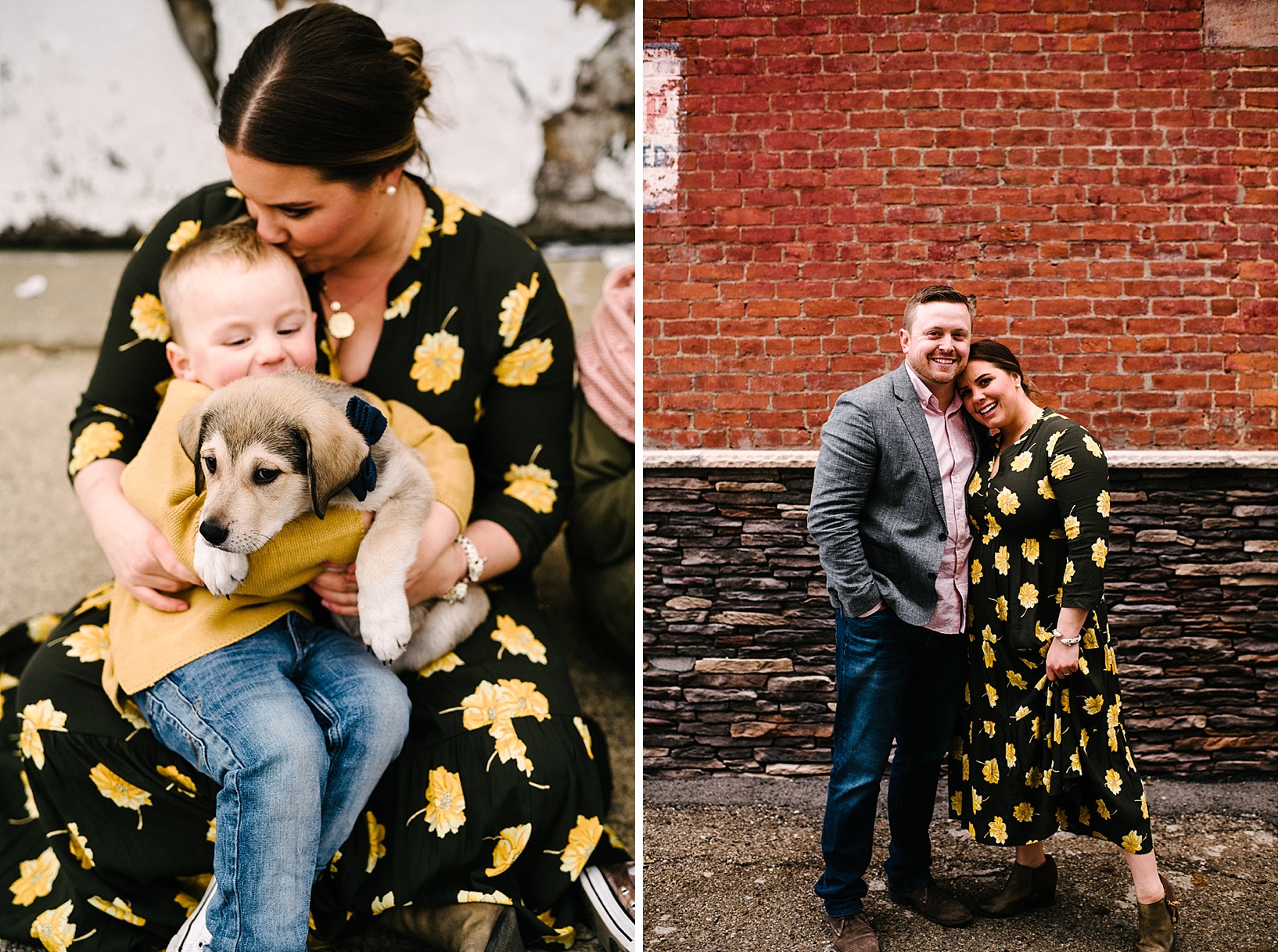 Downtown Columbiana OH lifestyle family session with puppy