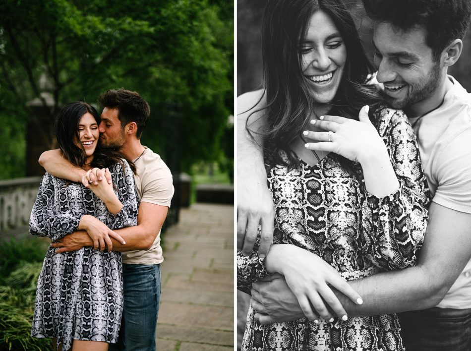Couple embraces and laughs after surprise proposal
