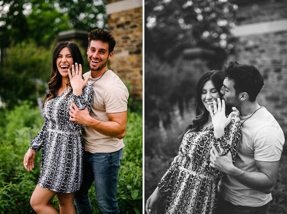 Couple smiles and shows off ring in pittsburg surprise proposal