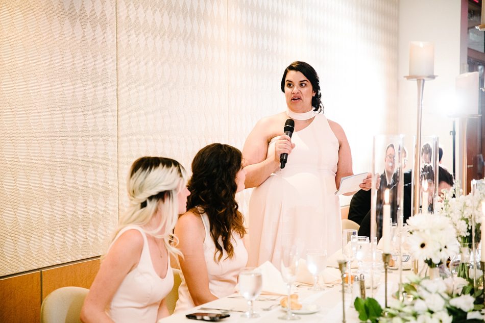 Maid of honor gives speech at Fellows Riverside Gardens wedding
