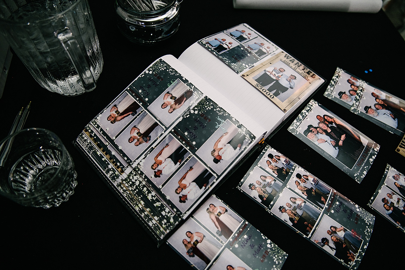 An image of a photo album guest book filled with photobooth photos of guests Dilucia's Banquet Hall during post wedding celebration