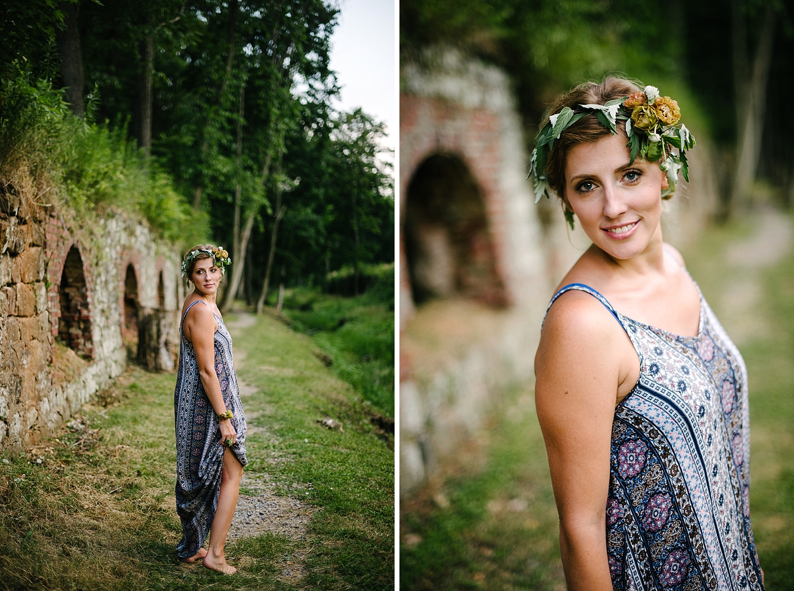 woman wearing floral crown and summer dress