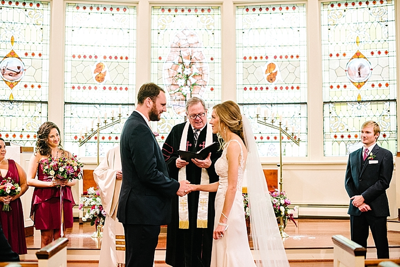 Bride and Groom exchanging vows at Poland Presbyterian Church