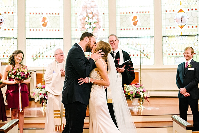 Bride and Groom share first kiss