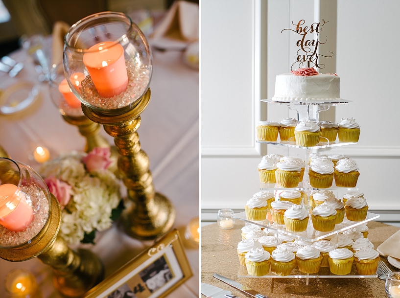 table centerpieces and wedding cake