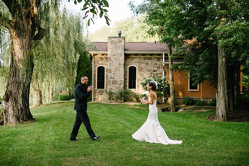 First Look between bride and groom at Gervasi Vineyard villas