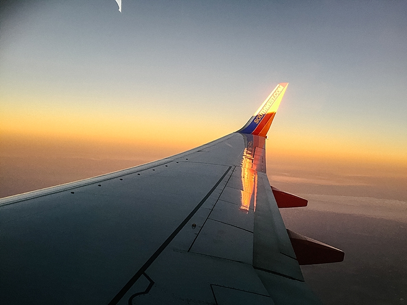 sunrise from window of Southwest airlines