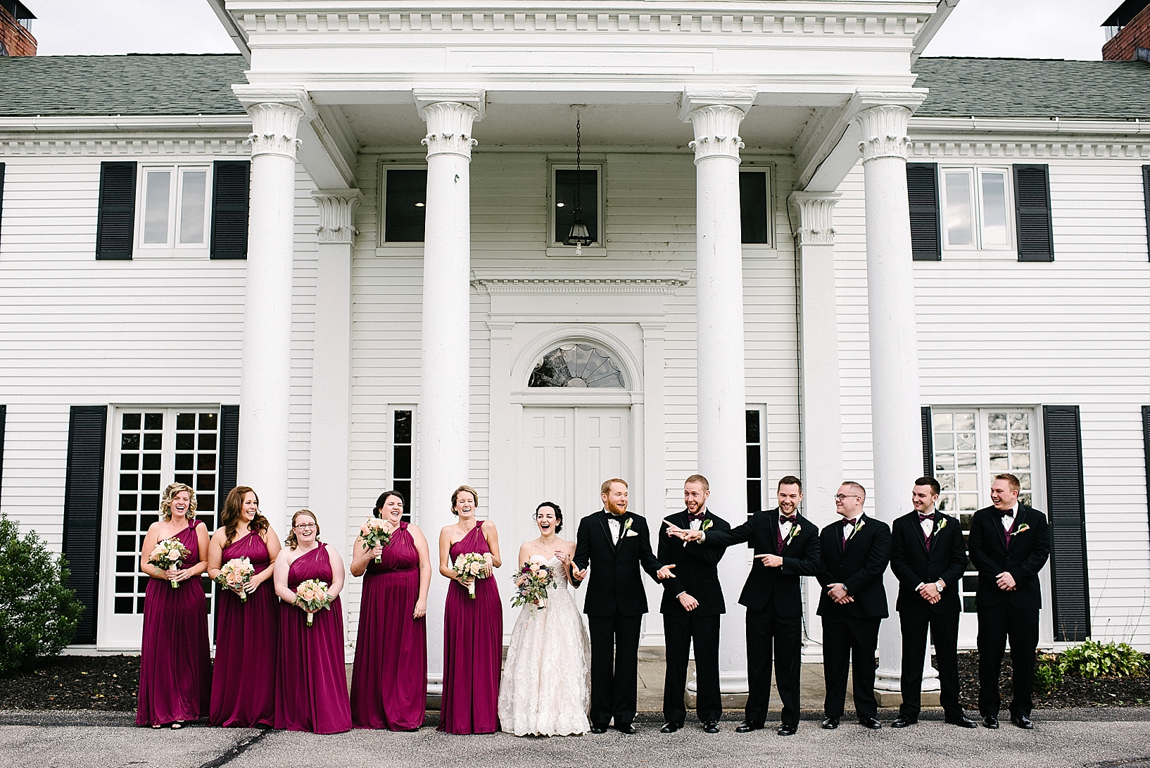 bridal party portraits in front of The Overlook in Kent OH