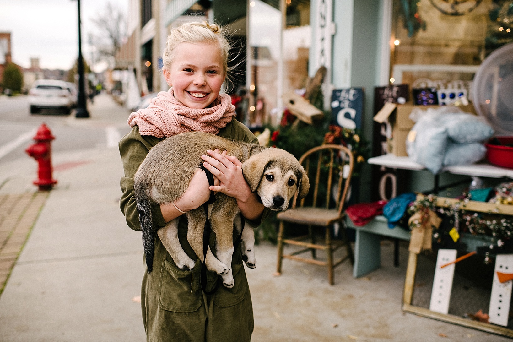 Downtown Columbiana OH lifestyle family session with puppy