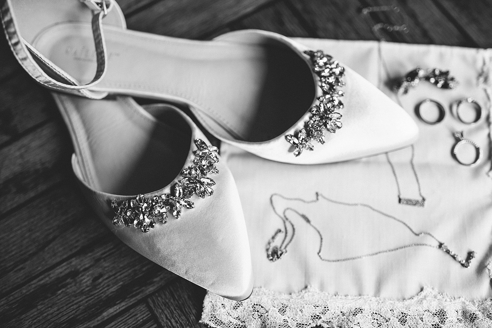 bride's shoes and jewelry