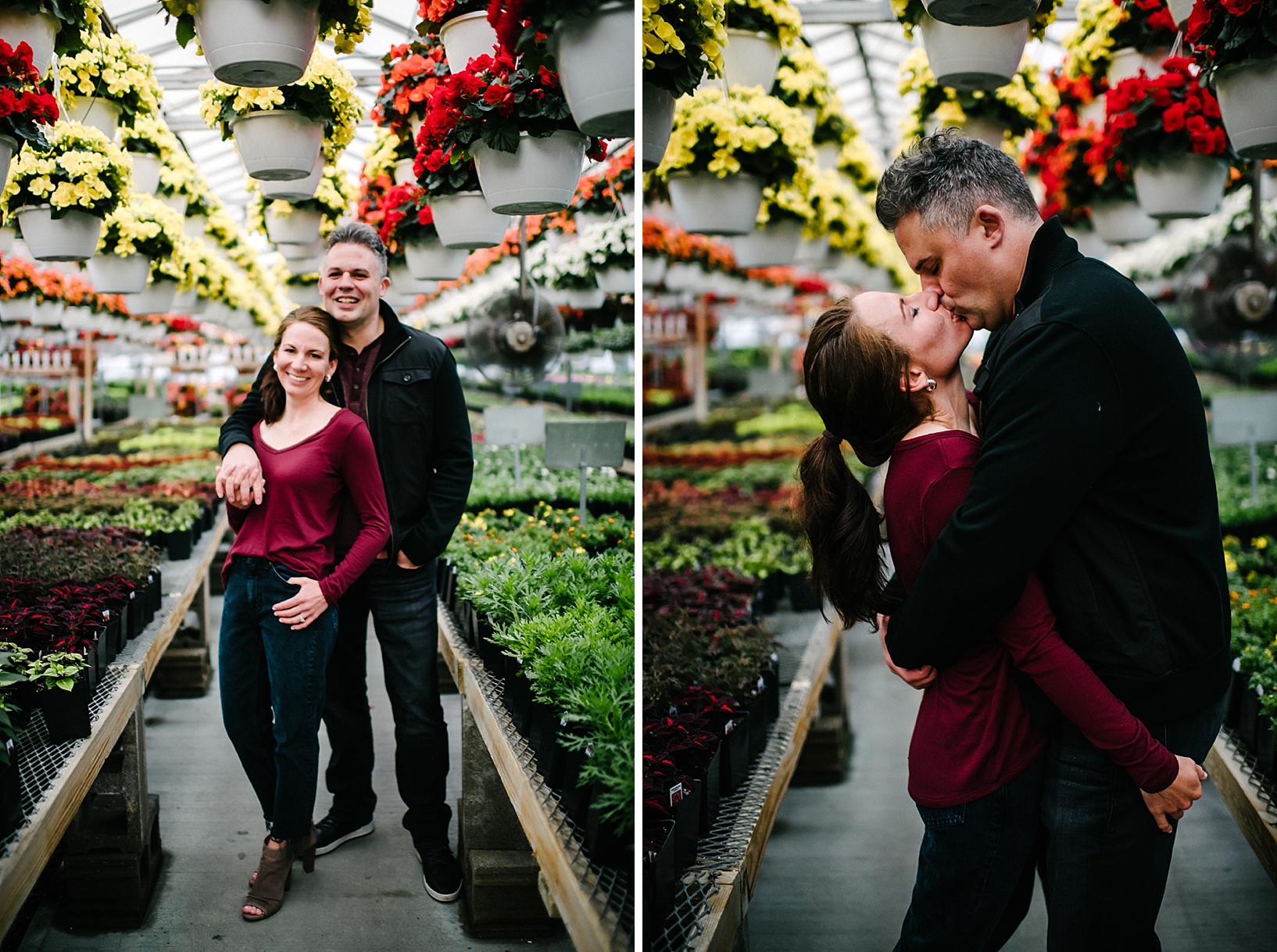 spring engagement session at L&M greenhouse