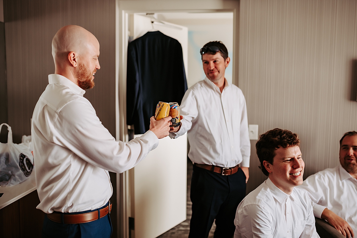 groom getting ready for wedding at Courtyard by Mariott