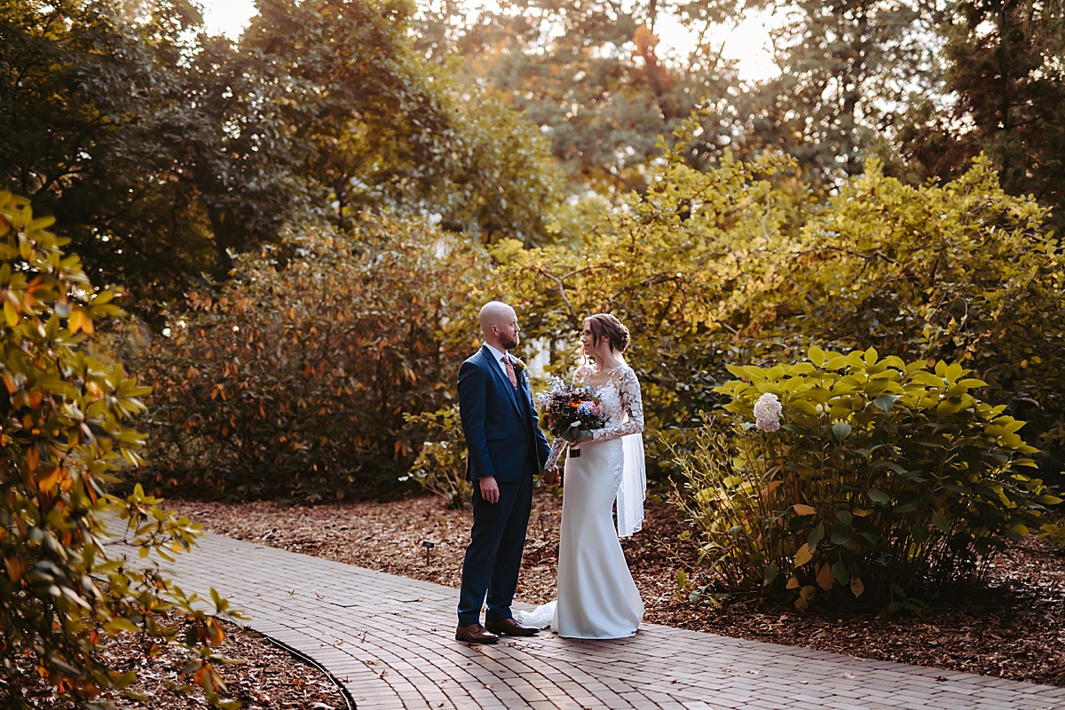 fall wedding portraits at Fellows Riverside Gardens