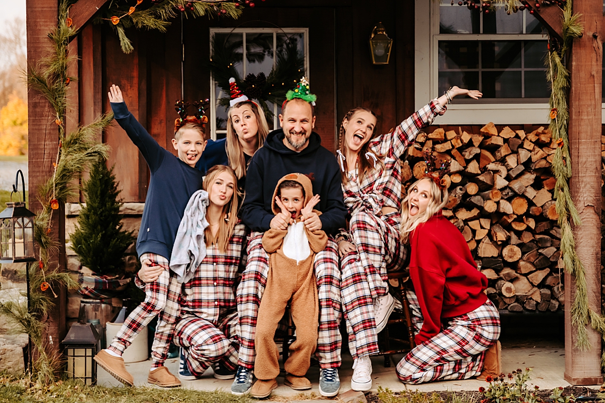 family photos in Christmas pajamas