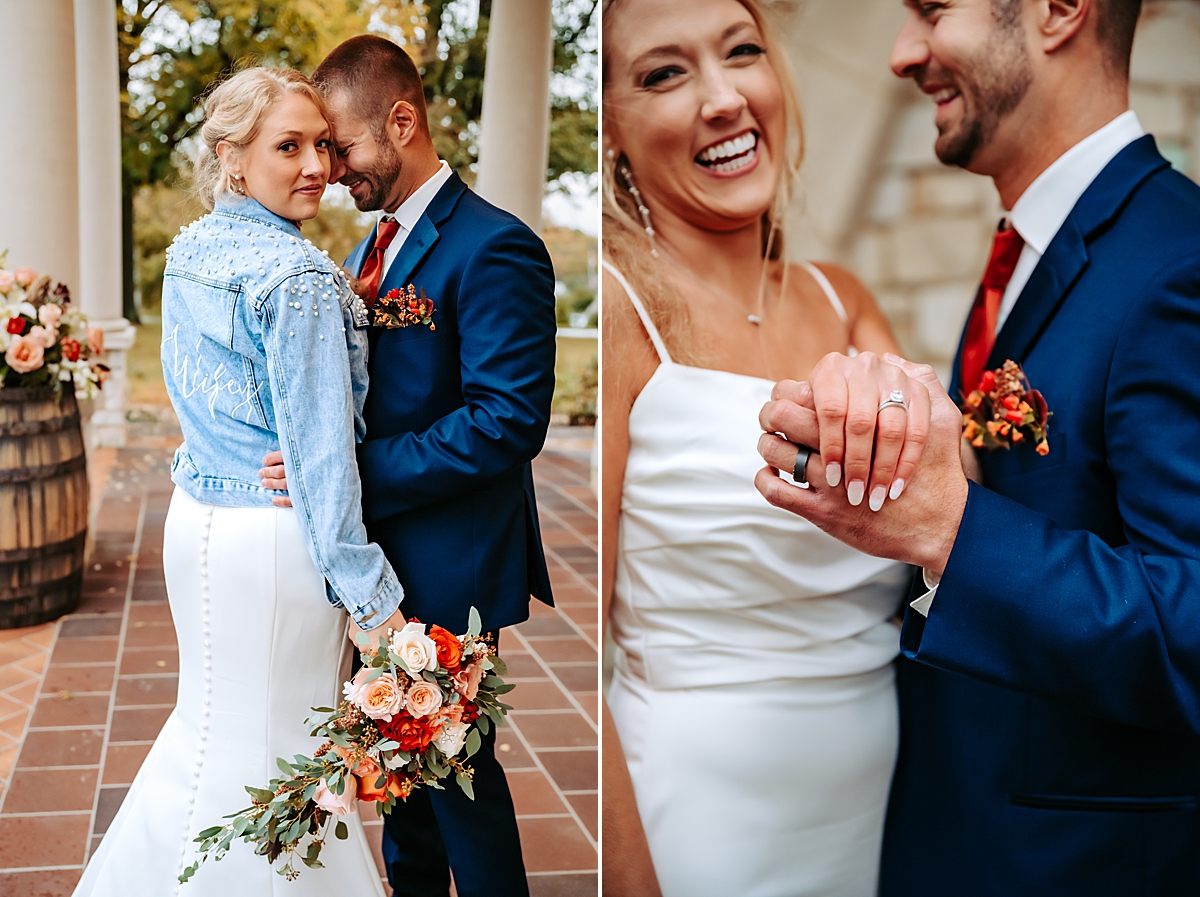 bride wearing denim jacket with wifey on the back