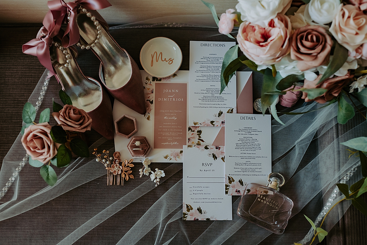 dusty rose and mauve bridal details