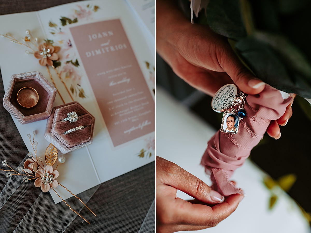 bride's details and wedding invitation